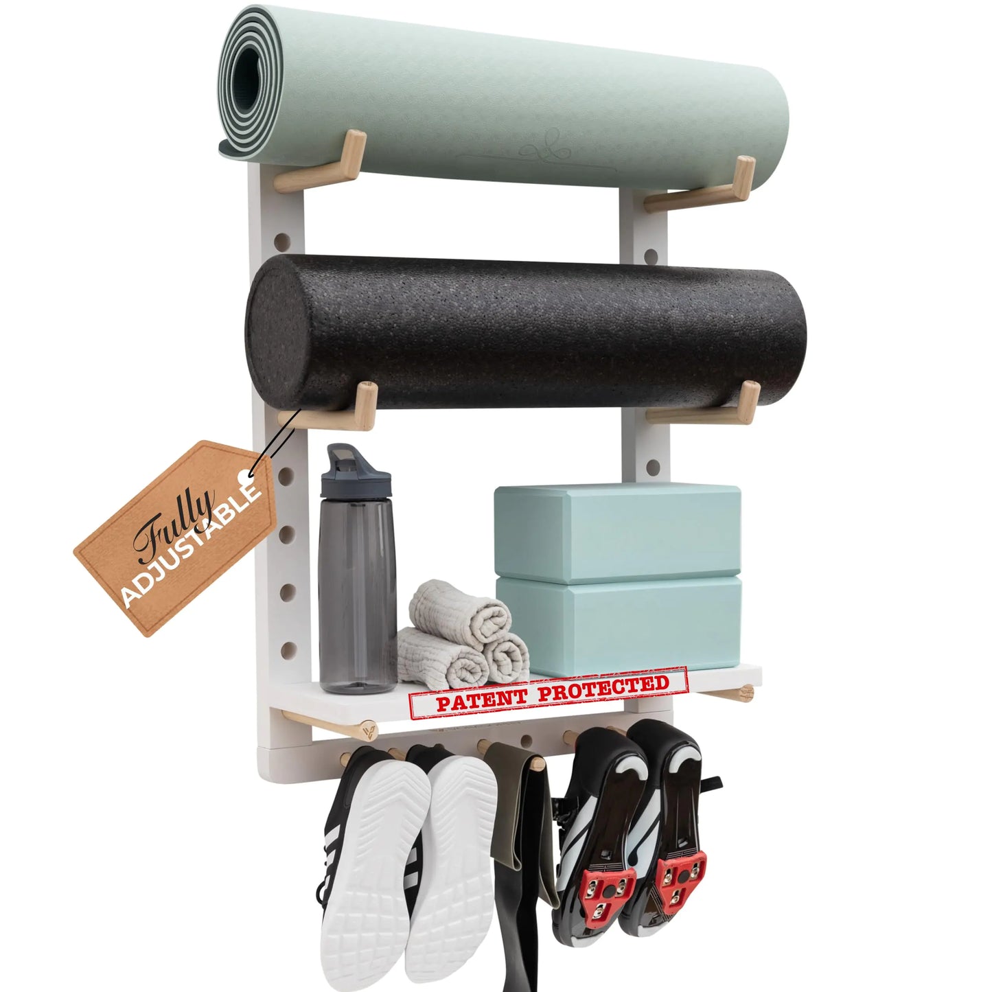 Yoga Mat Holder Wall Mount - Fully Customizable Yoga Mat Storage Rack Home Gym Organizer Shelf - Yoga Mat Wall Holder Wood Yoga Mat Organizer as Peloton Shelf Yoga Decor or Yoga Gifts for Women Men