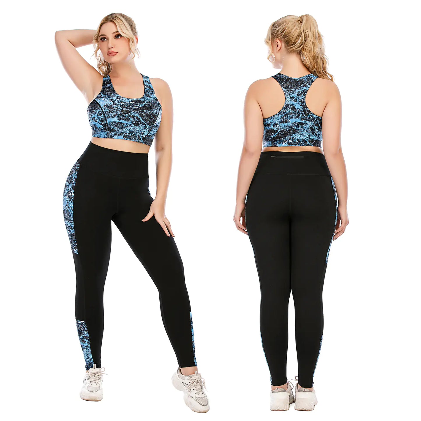 Plus Size Yoga Clothes Set with Color Block Leggings