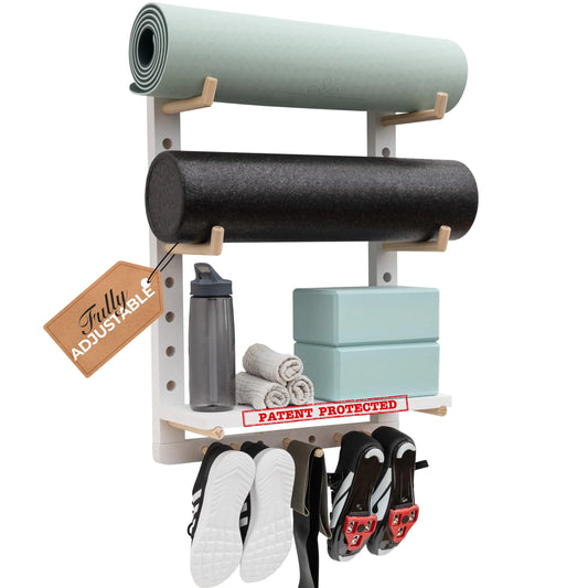 Yoga Mat Holder Wall Mount - Fully Customizable Yoga Mat Storage Rack Home Gym Organizer Shelf - Yoga Mat Wall Holder Wood Yoga Mat Organizer as Peloton Shelf Yoga Decor or Yoga Gifts for Women Men