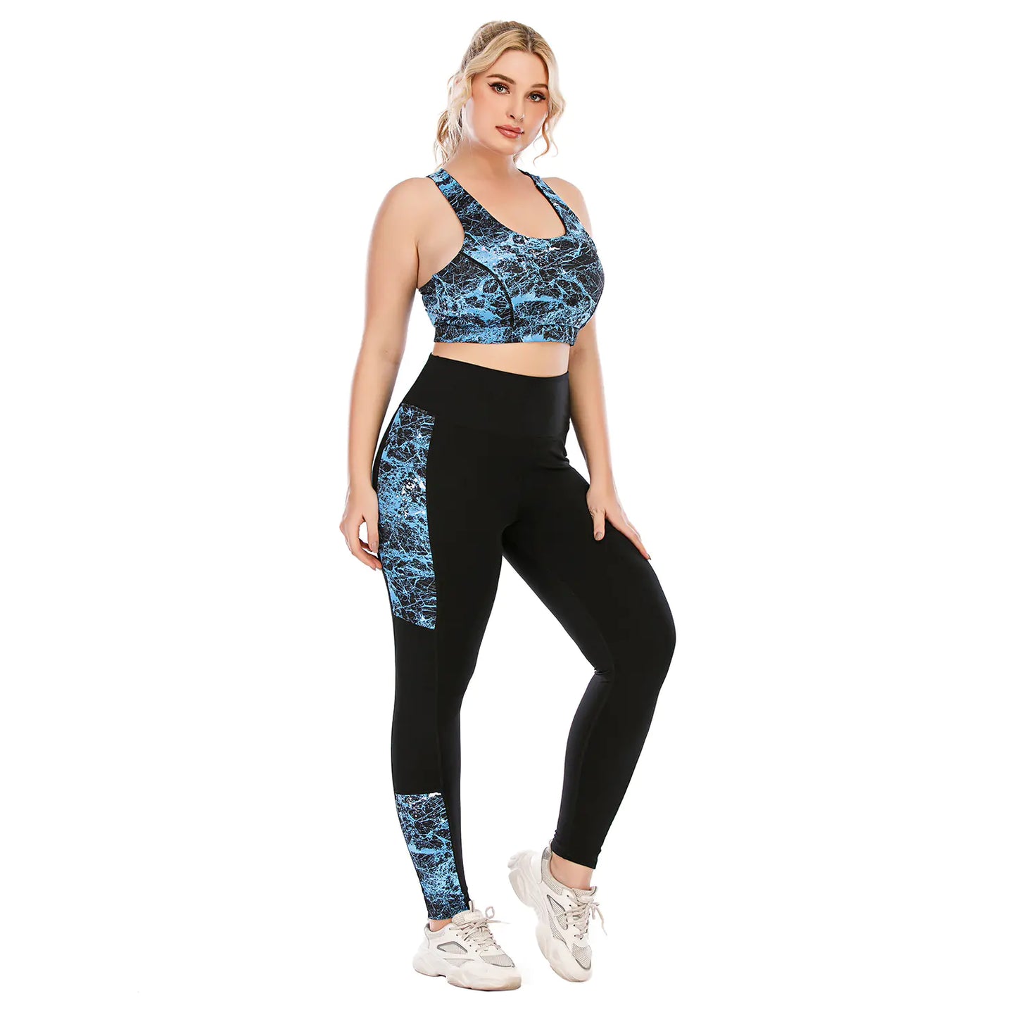 Plus Size Yoga Clothes Set with Color Block Leggings