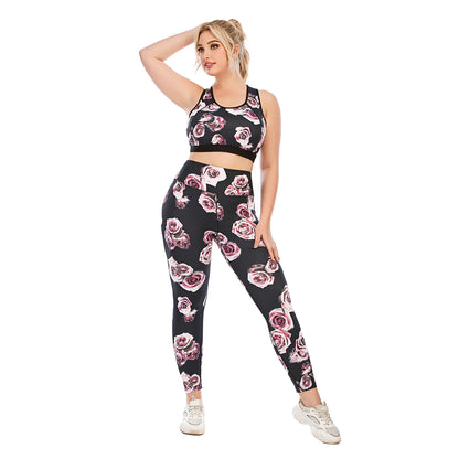 Plus Size Yoga Clothes Set with Sports Bra & Leggings