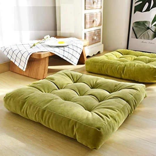 HIGOGOGO Square Meditation Pillow Large Floor Pillow Solid Thick Tufted Seat Cushion for Balcony Bedroom Tatami Living Room Green 22x22 Inch