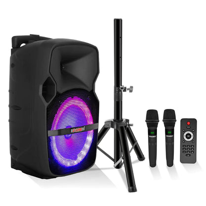 5Core 8 inch PA Portable Bluetooth Party Speaker Karaoke Boombox + 2 Wireless Mics