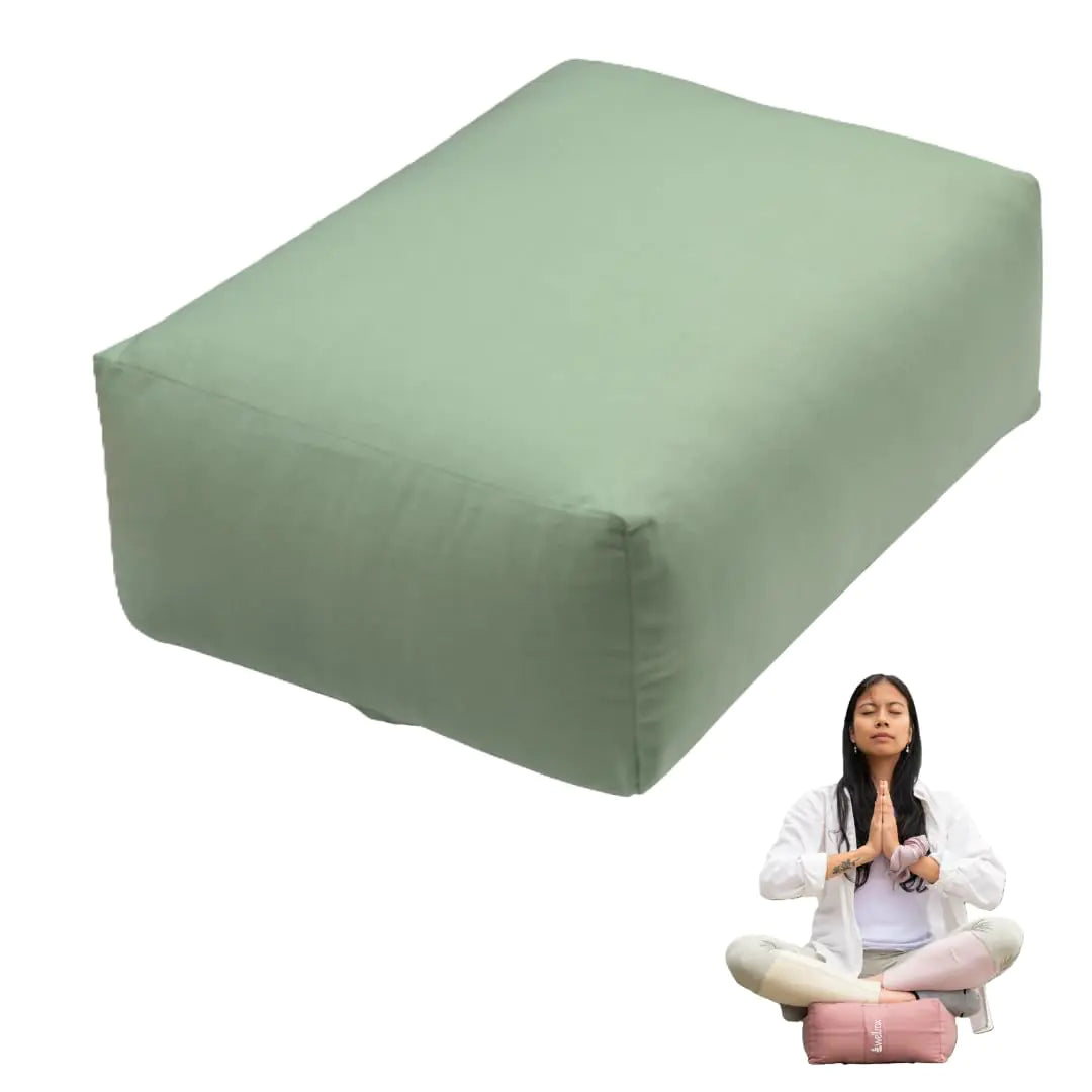 Wellrox Yoga Rectangular Bolster Pillow Yoga Bolster for Restorative Yoga - 100% Cotton Cover Firmness & Stability – Yin Yoga and Prenatal Meditation Yoga Pillow - Removable Washable Cover (Green)