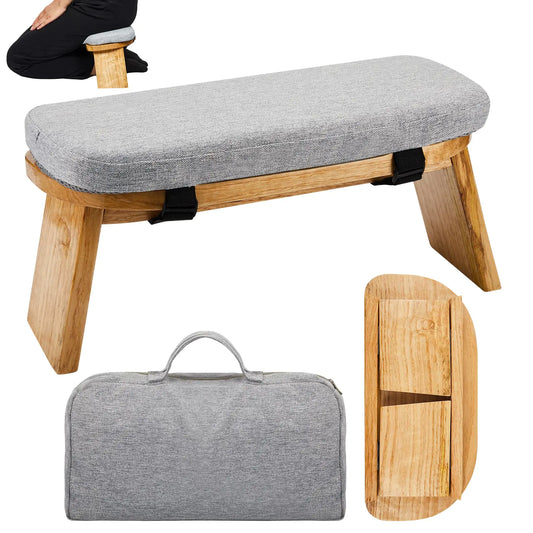 Meditation Bench with Carrying Bag Meditation Kneeling Stool Portable Yoga Meditation Bench Ergonomic Foldable Prayer Stool with Soft Cushion for Kneeling Sitting Prayer Extended Practice