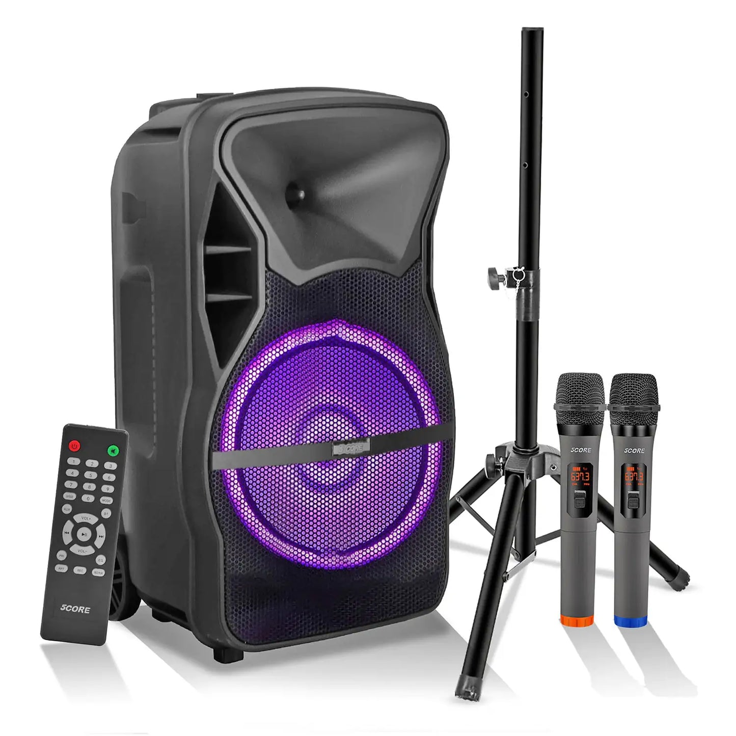 5Core 8 inch PA Portable Bluetooth Party Speaker Karaoke Boombox + 2 Wireless Mics