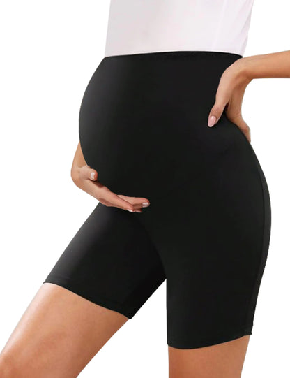 KIM S Summer Maternity Biker Shorts Over The Belly Black Yoga Pregnancy Clothes Lounge Activewear Sports Cotton (Black 8" S)