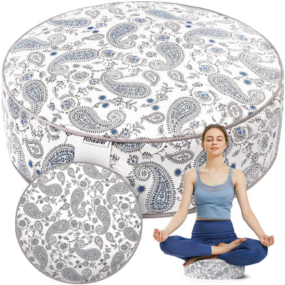 Hihealer Meditation Cushion - Large Cotton Zafu Floor Pillow for Adults and Women - Comfortable Yoga Pillow with Traditional Tibetan Buckwheat Filling for Meditation and Relaxation