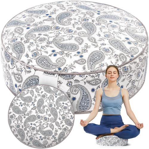 Hihealer Meditation Cushion - Large Cotton Zafu Floor Pillow for Adults and Women - Comfortable Yoga Pillow with Traditional Tibetan Buckwheat Filling for Meditation and Relaxation