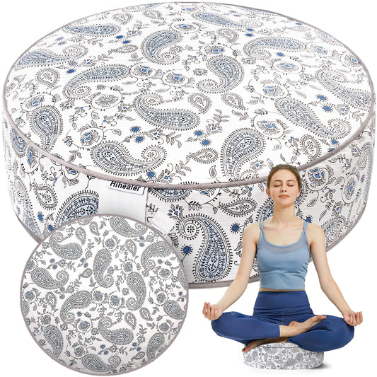 Hihealer Meditation Cushion - Large Cotton Zafu Floor Pillow for Adults and Women - Comfortable Yoga Pillow with Traditional Tibetan Buckwheat Filling for Meditation and Relaxation