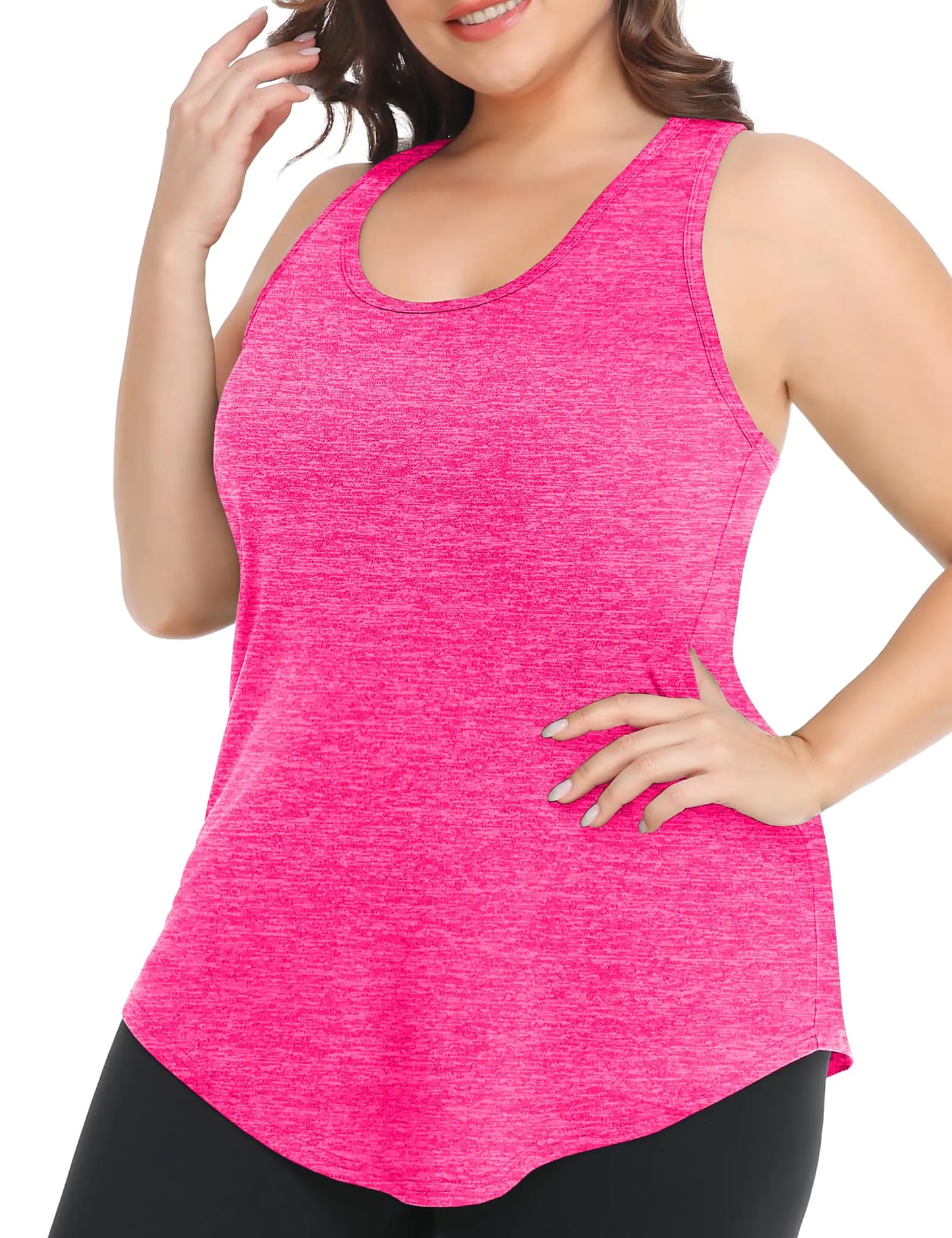 FOREYOND Plus Size Workout Tank Tops Loose fit Racerback Sleeveless Shirts Gym Running Yoga Clothes for Women