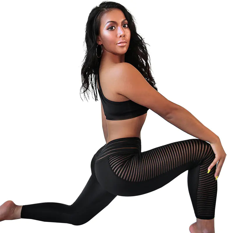 Mesh Yoga Pants, Color Block Workout Leggings