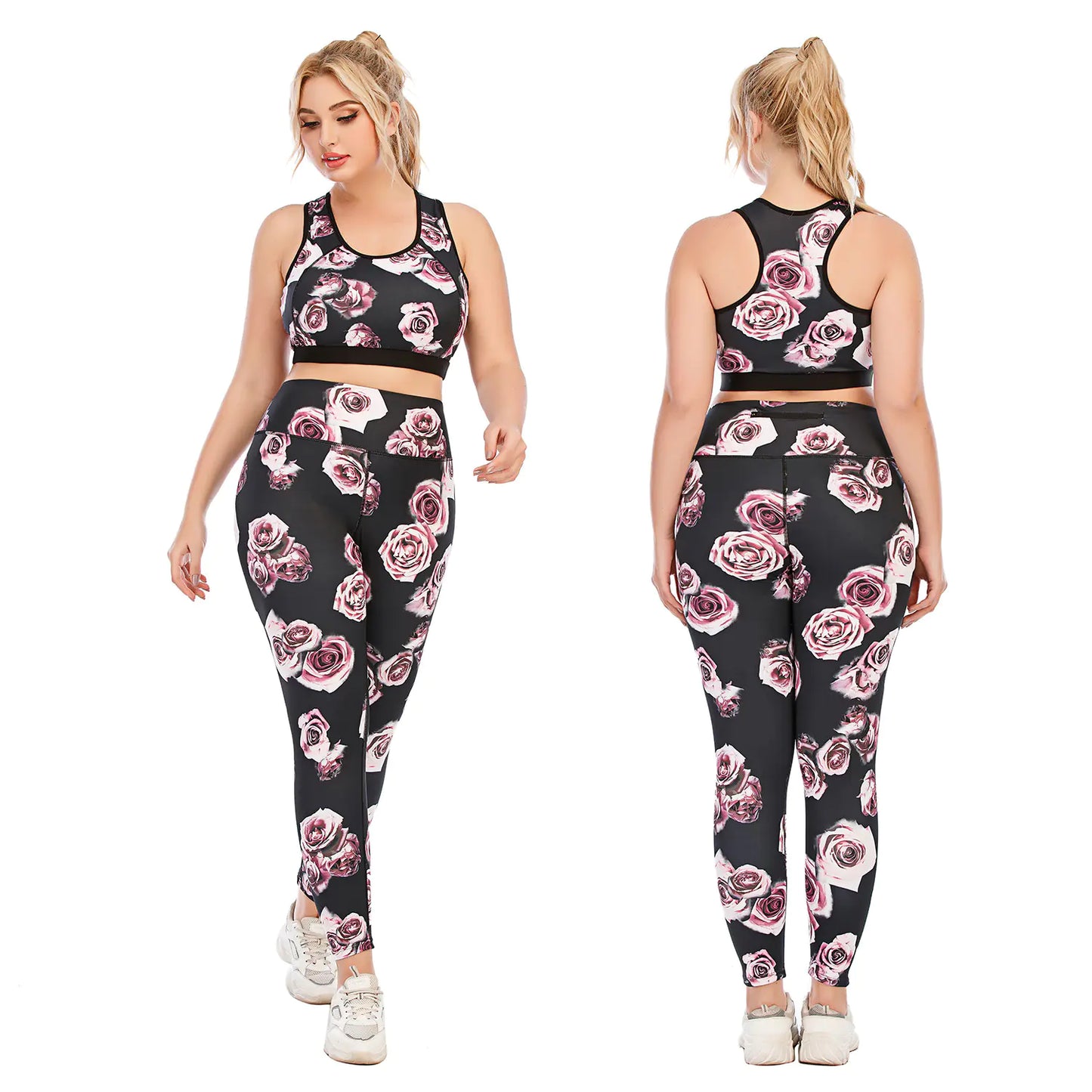 Plus Size Yoga Clothes Set with Sports Bra & Leggings