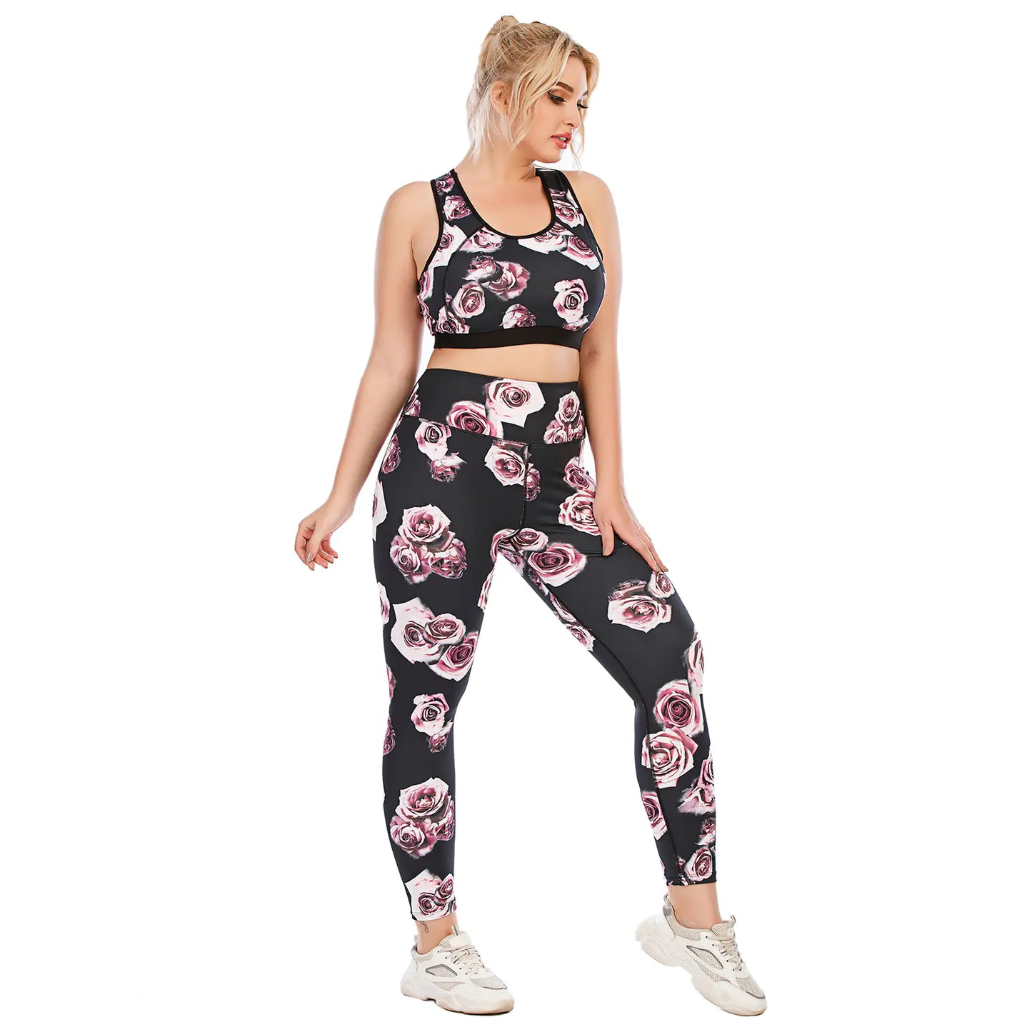 Plus Size Yoga Clothes Set with Sports Bra & Leggings
