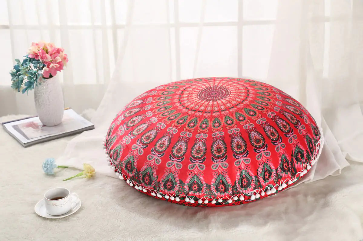 Colorful Mandala Round Floor Pillow for Meditation