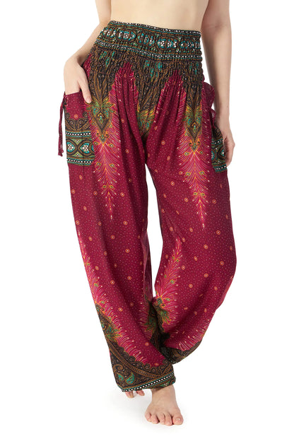 Lannaclothesdesign Womens Smocked Waist Boho Flowy Yoga Harem Pants Hippie Clothes