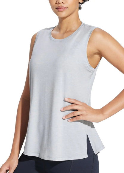 BALEAF Workout Tank Tops for Women Sleeveless Athletic Tops Loose Fit Running Shirts High Neck Yoga Gym Clothes Grey XL