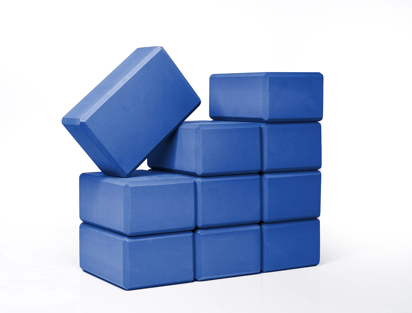 Sunshine Yoga 4" Yoga Block 10 Pack Bulk EVA Foam Yoga Blocks Firm and Supportive Yoga Brick for Stretching and Workout Balance Foam for Schools and Studios 4" x 6" x 9" Blue