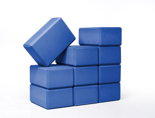 Sunshine Yoga 4" Yoga Block 10 Pack Bulk EVA Foam Yoga Blocks Firm and Supportive Yoga Brick for Stretching and Workout Balance Foam for Schools and Studios 4" x 6" x 9" Blue