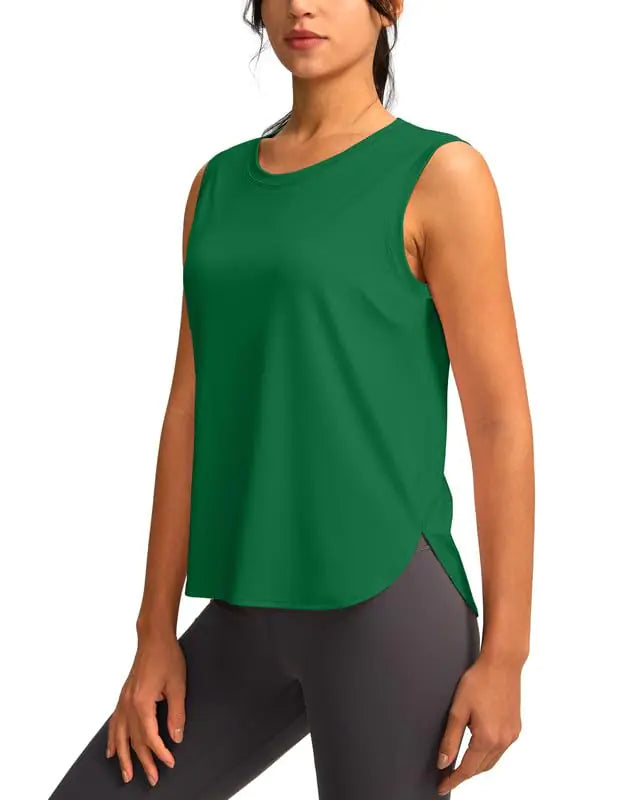 YYV Womens Workout Tank Tops Lightweight Sleeveless Workout Tops Loose Fit Yoga Athletic Running Shirts(Green XX-Large)