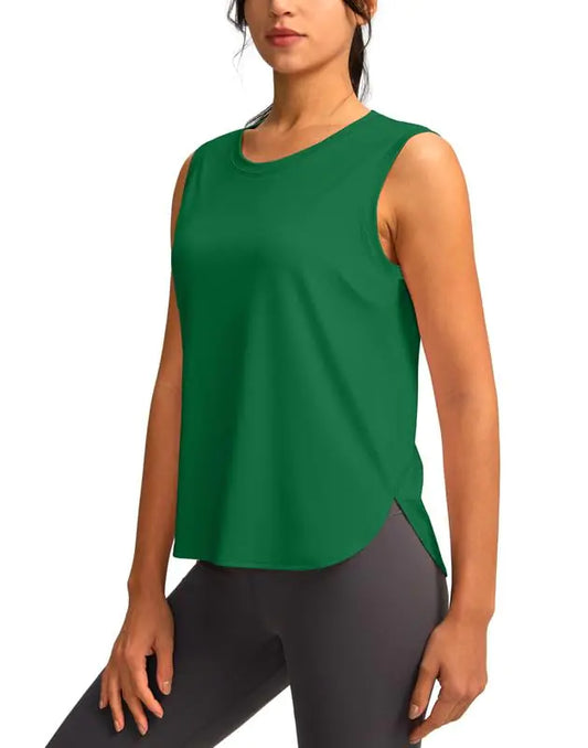 YYV Womens Workout Tank Tops Lightweight Sleeveless Workout Tops Loose Fit Yoga Athletic Running Shirts(Green XX-Large)