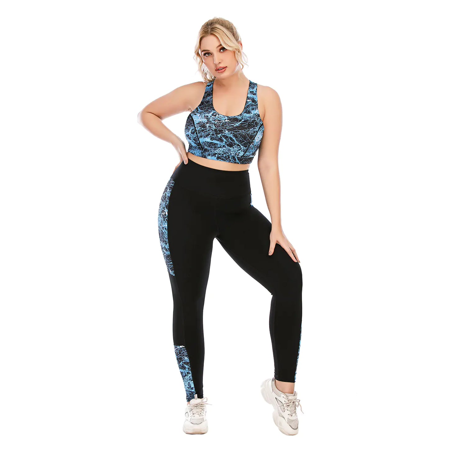 Plus Size Yoga Clothes Set with Color Block Leggings