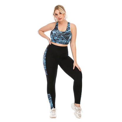 Plus Size Yoga Clothes Set with Color Block Leggings