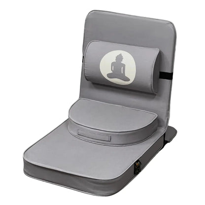 Friends Of Meditation Relaxing Buddha Meditation Chair | Detachable Rectangular Back Support & Zafu Cushion | Portable Folding Chair | Floor Chair with Back Support | Yoga Chairs for Adults | Grey